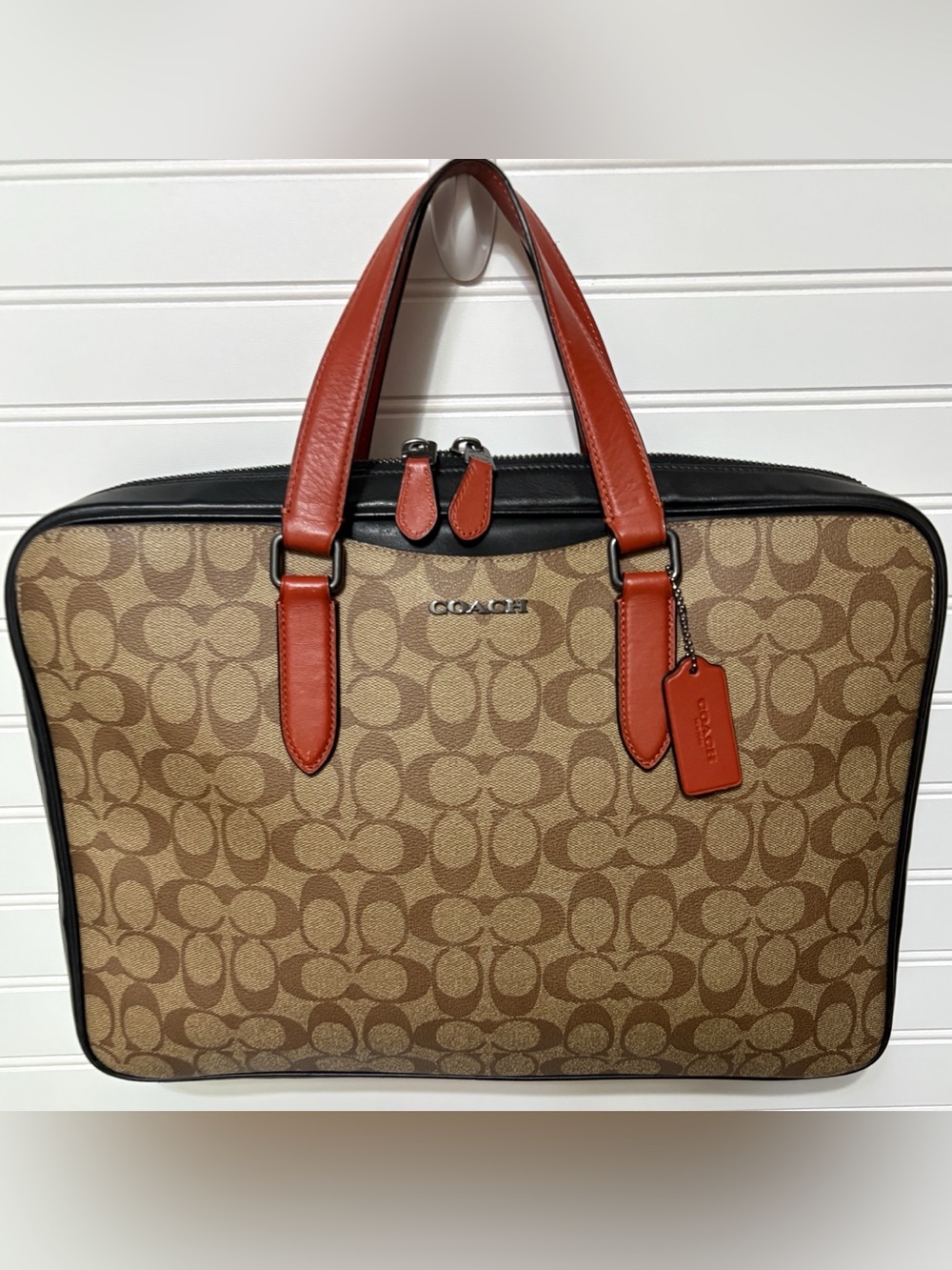 COACH Graham Slim Brief Colorblock Brown Signature Canvas Briefcase Bag No Strap